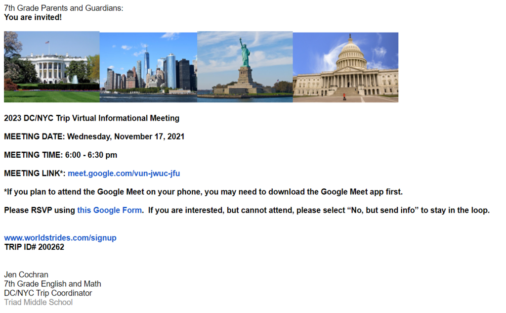 2023 DC/NYC Trip Virtual Informational Meeting