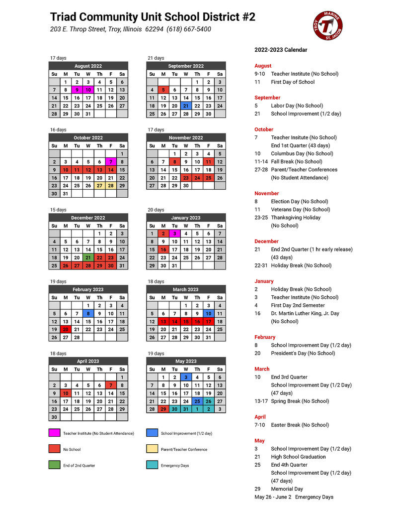 22-23 School Calendar - Triad CUSD #2